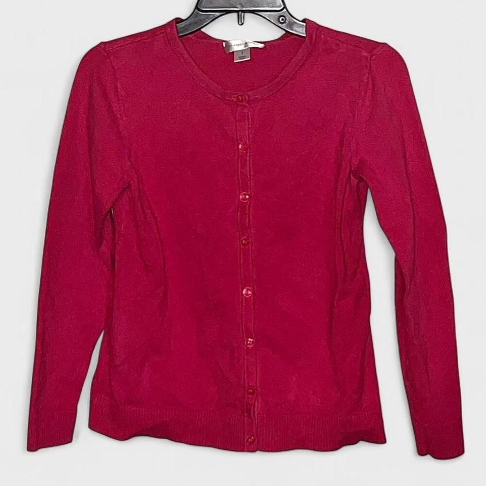 Christopher & Banks Red Crewneck Long Sleeve Button Down Cardigan - Size S